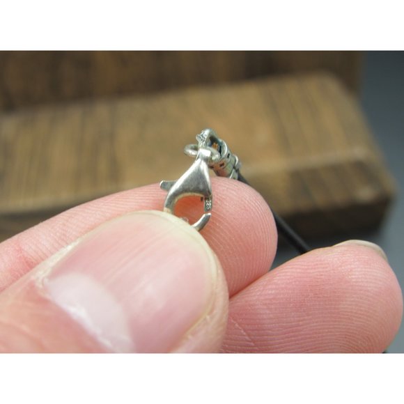 18" Sterling Silver & Leather Brown Circle Stone Necklace Vintage Minimalist - Picture 5 of 7